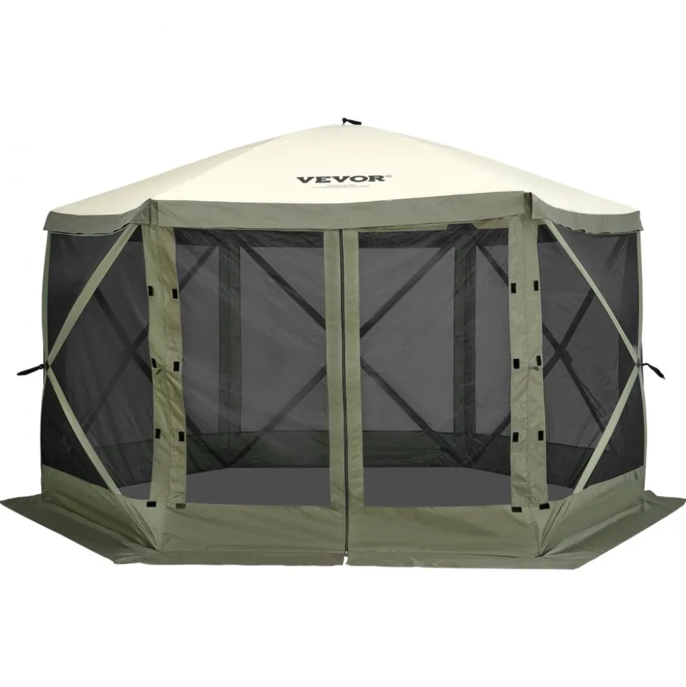 VEVOR Pop Up Gazebo Tent, Pop-Up Screen Tent 6 Sided Canopy Sun Shelter with 6 Removable Privacy Wind Cloths & Mesh Windows, 12x12FT Quick Set Screen Tent with Mosquito Netting, Army Green