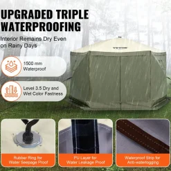 VEVOR Pop Up Gazebo Tent, Pop-Up Screen Tent 6 Sided Canopy Sun Shelter with 6 Removable Privacy Wind Cloths & Mesh Windows, 12x12FT Quick Set Screen Tent with Mosquito Netting, Army Green