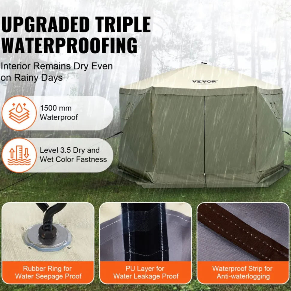 VEVOR Pop Up Gazebo Tent, Pop-Up Screen Tent 6 Sided Canopy Sun Shelter with 6 Removable Privacy Wind Cloths & Mesh Windows, 12x12FT Quick Set Screen Tent with Mosquito Netting, Army Green