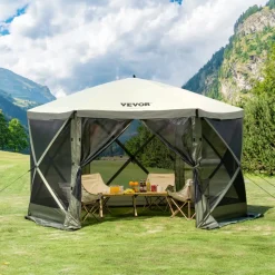 VEVOR Pop Up Gazebo Tent, Pop-Up Screen Tent 6 Sided Canopy Sun Shelter with 6 Removable Privacy Wind Cloths & Mesh Windows, 12x12FT Quick Set Screen Tent with Mosquito Netting, Army Green