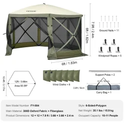 VEVOR Pop Up Gazebo Tent, Pop-Up Screen Tent 6 Sided Canopy Sun Shelter with 6 Removable Privacy Wind Cloths & Mesh Windows, 12x12FT Quick Set Screen Tent with Mosquito Netting, Army Green