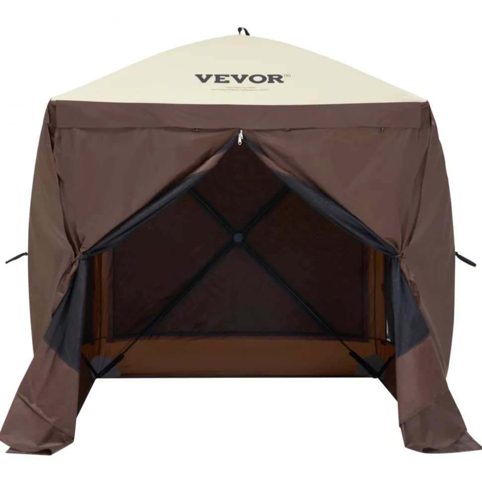 VEVOR Pop Up Gazebo Tent, Pop-Up Screen Tent 4 Sided Canopy Sun Shelter with 4 Removable Privacy Wind Cloths & Mesh Windows, 6x6FT Quick Set Screen Tent with Mosquito Netting, Brown