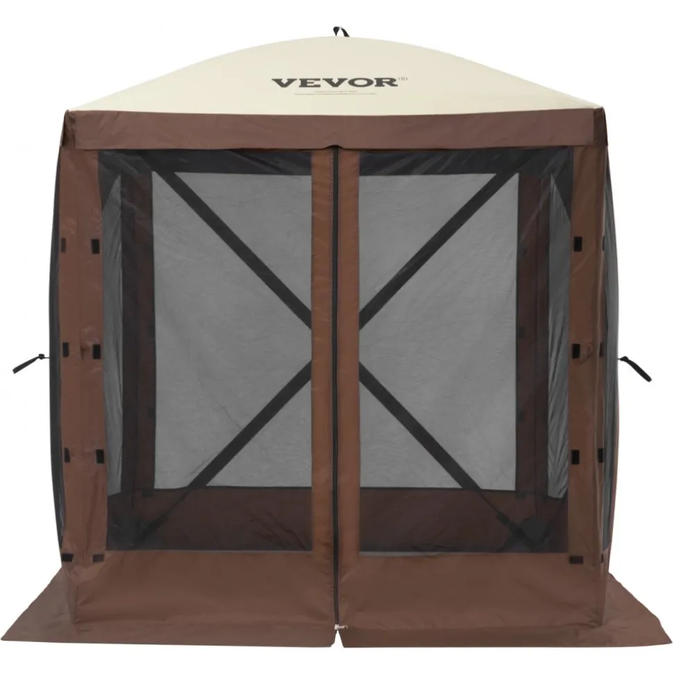 VEVOR Pop Up Gazebo Tent, Pop-Up Screen Tent 4 Sided Canopy Sun Shelter with 4 Removable Privacy Wind Cloths & Mesh Windows, 6x6FT Quick Set Screen Tent with Mosquito Netting, Brown