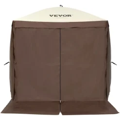 VEVOR Pop Up Gazebo Tent, Pop-Up Screen Tent 4 Sided Canopy Sun Shelter with 4 Removable Privacy Wind Cloths & Mesh Windows, 6x6FT Quick Set Screen Tent with Mosquito Netting, Brown