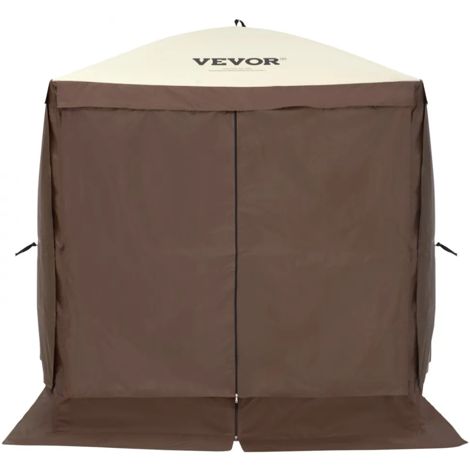 VEVOR Pop Up Gazebo Tent, Pop-Up Screen Tent 4 Sided Canopy Sun Shelter with 4 Removable Privacy Wind Cloths & Mesh Windows, 6x6FT Quick Set Screen Tent with Mosquito Netting, Brown