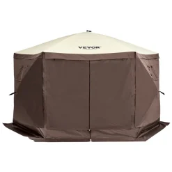 VEVOR Pop Up Gazebo Tent, Pop-Up Screen Tent 6 Sided Canopy Sun Shelter with 6 Removable Privacy Wind Cloths & Mesh Windows, 12.5x12.5FT Quick Set Screen Tent with Mosquito Netting, Brown