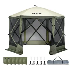 VEVOR Pop Up Gazebo Tent, Pop-Up Screen Tent 6 Sided Canopy Sun Shelter with 6 Removable Privacy Wind Cloths & Mesh Windows, 10x10FT Quick Set Screen Tent with Mosquito Netting, Army Green