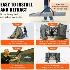 VEVOR Pop Up Gazebo Tent, Pop-Up Screen Tent 6 Sided Canopy Sun Shelter with 6 Removable Privacy Wind Cloths & Mesh Windows, 10x10FT Quick Set Screen Tent with Mosquito Netting, Army Green