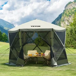 VEVOR Pop Up Gazebo Tent, Pop-Up Screen Tent 6 Sided Canopy Sun Shelter with 6 Removable Privacy Wind Cloths & Mesh Windows, 10x10FT Quick Set Screen Tent with Mosquito Netting, Army Green