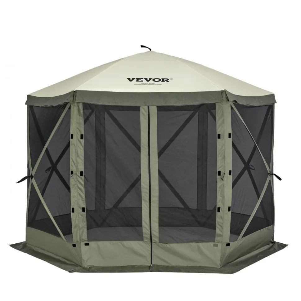 VEVOR Pop Up Gazebo Tent, Pop-Up Screen Tent 6 Sided Canopy Sun Shelter with 6 Removable Privacy Wind Cloths & Mesh Windows, 10x10FT Quick Set Screen Tent with Mosquito Netting, Army Green