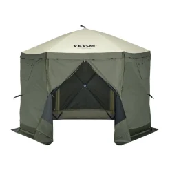 VEVOR Pop Up Gazebo Tent, Pop-Up Screen Tent 6 Sided Canopy Sun Shelter with 6 Removable Privacy Wind Cloths & Mesh Windows, 10x10FT Quick Set Screen Tent with Mosquito Netting, Army Green