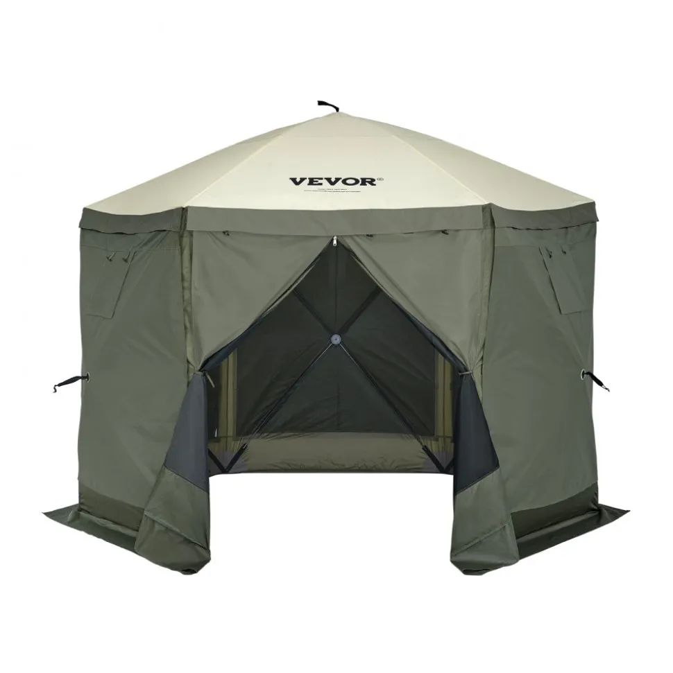 VEVOR Pop Up Gazebo Tent, Pop-Up Screen Tent 6 Sided Canopy Sun Shelter with 6 Removable Privacy Wind Cloths & Mesh Windows, 10x10FT Quick Set Screen Tent with Mosquito Netting, Army Green