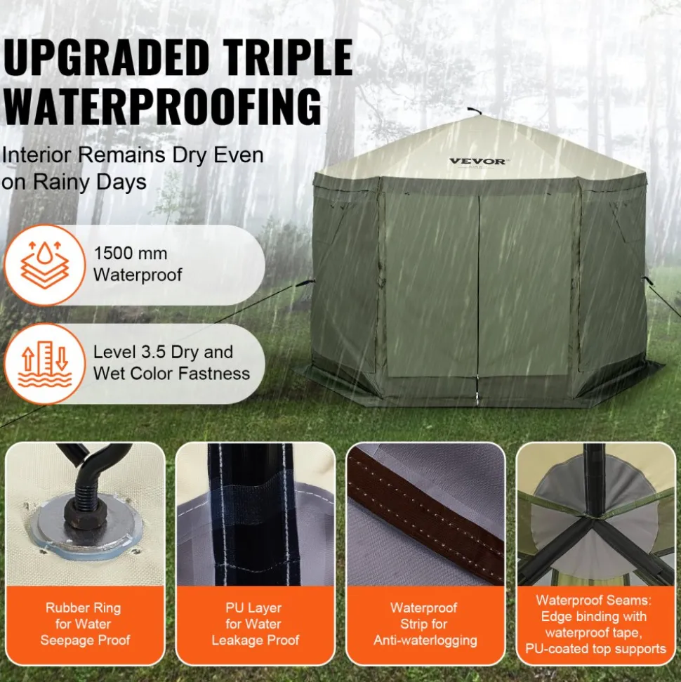 VEVOR Pop Up Gazebo Tent, Pop-Up Screen Tent 6 Sided Canopy Sun Shelter with 6 Removable Privacy Wind Cloths & Mesh Windows, 10x10FT Quick Set Screen Tent with Mosquito Netting, Army Green