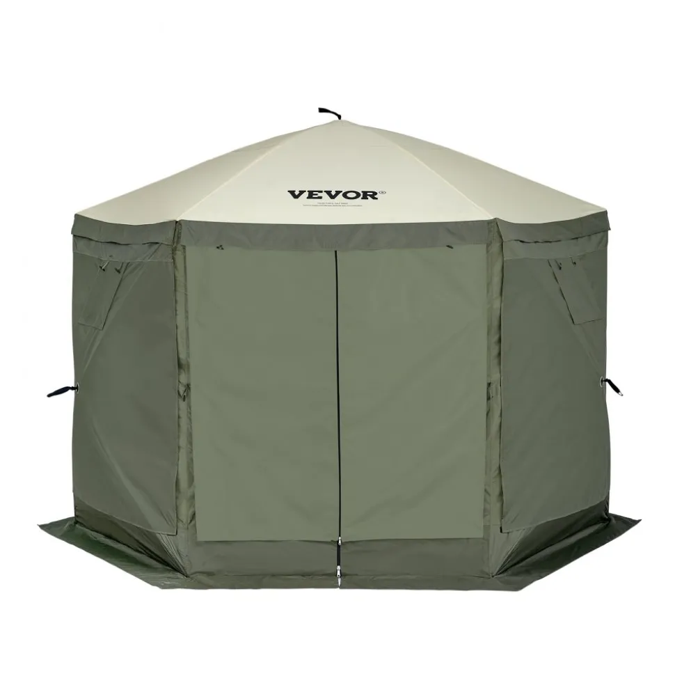 VEVOR Pop Up Gazebo Tent, Pop-Up Screen Tent 6 Sided Canopy Sun Shelter with 6 Removable Privacy Wind Cloths & Mesh Windows, 10x10FT Quick Set Screen Tent with Mosquito Netting, Army Green