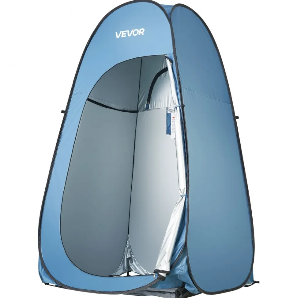VEVOR Pop up Shower Tent, Instant Portable Privacy Tent Changing Room with Hanging Bag, Ground Stakes, Ropes, Carry Bag, 190T Polyester with Silver Coating, Quick Setup, for Camping, Beach, Fishing