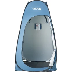 VEVOR Pop up Shower Tent, Instant Portable Privacy Tent Changing Room with Hanging Bag, Ground Stakes, Ropes, Carry Bag, 190T Polyester with Silver Coating, Quick Setup, for Camping, Beach, Fishing