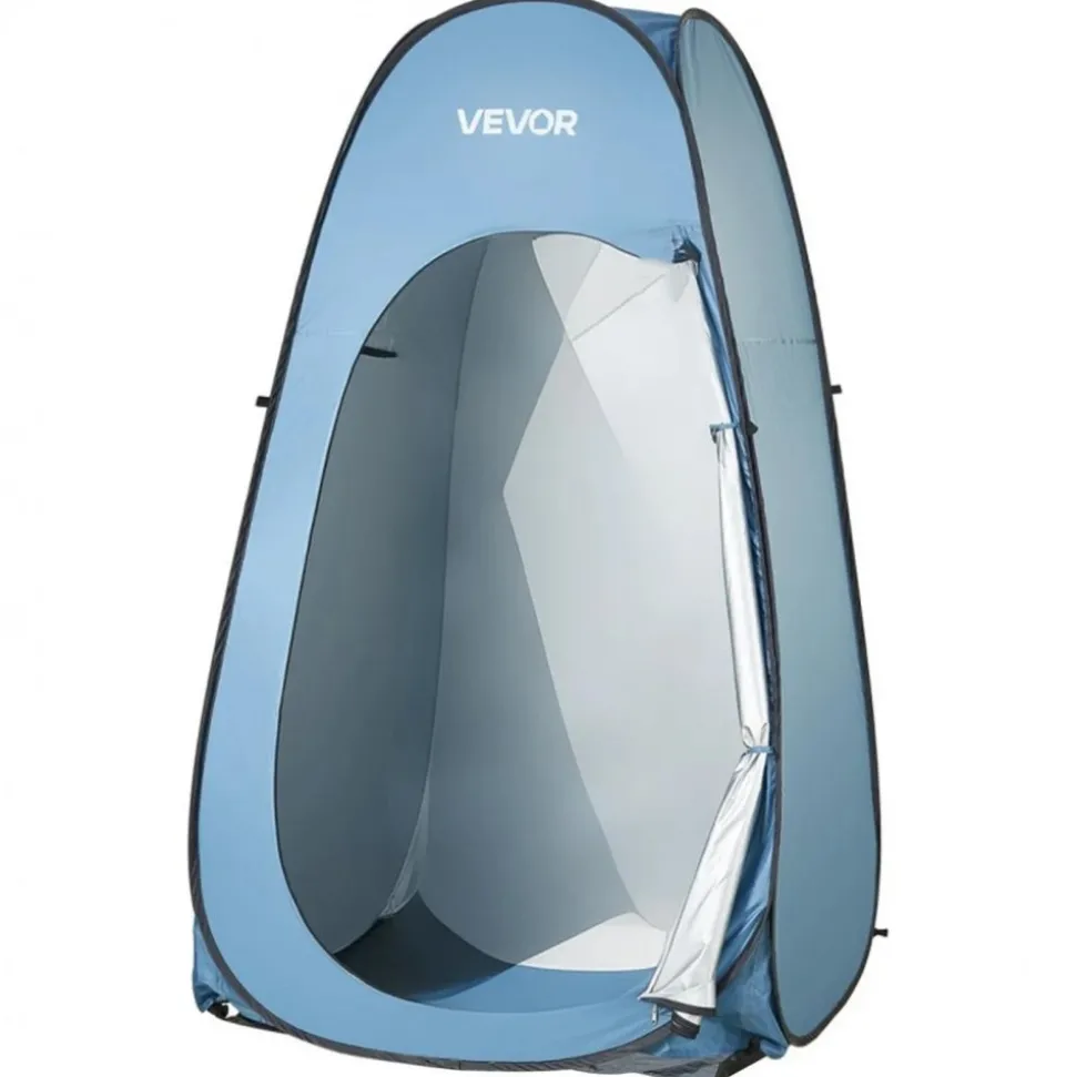 VEVOR Pop up Shower Tent, Instant Portable Privacy Tent Changing Room with Hanging Bag, Ground Stakes, Ropes, Carry Bag, 190T Polyester with Silver Coating, Quick Setup, for Camping, Beach, Fishing