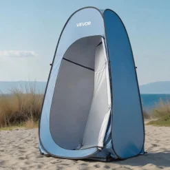 VEVOR Pop up Shower Tent, Instant Portable Privacy Tent Changing Room with Hanging Bag, Ground Stakes, Ropes, Carry Bag, 190T Polyester with Silver Coating, Quick Setup, for Camping, Beach, Fishing