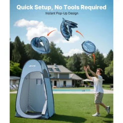 VEVOR Pop up Shower Tent, Instant Portable Privacy Tent Changing Room with Hanging Bag, Ground Stakes, Ropes, Carry Bag, 190T Polyester with Silver Coating, Quick Setup, for Camping, Beach, Fishing