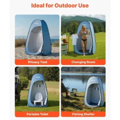 VEVOR Pop up Shower Tent, Instant Portable Privacy Tent Changing Room with Shower Bag, Ground Stakes, Ropes, Carry Bag, 190T Polyester with Silver Coating, Quick Setup, for Camping, Beach, Fishing