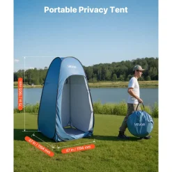 VEVOR Pop up Shower Tent, Instant Portable Privacy Tent Changing Room with Shower Bag, Ground Stakes, Ropes, Carry Bag, 190T Polyester with Silver Coating, Quick Setup, for Camping, Beach, Fishing