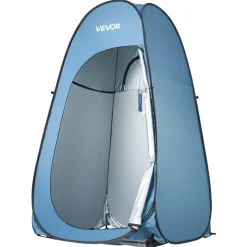 VEVOR Pop up Shower Tent, Instant Portable Privacy Tent Changing Room with Shower Bag, Ground Stakes, Ropes, Carry Bag, 190T Polyester with Silver Coating, Quick Setup, for Camping, Beach, Fishing
