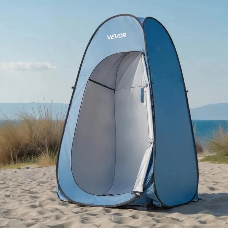 VEVOR Pop up Shower Tent, Instant Portable Privacy Tent Changing Room with Shower Bag, Ground Stakes, Ropes, Carry Bag, 190T Polyester with Silver Coating, Quick Setup, for Camping, Beach, Fishing