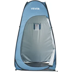 VEVOR Pop up Shower Tent, Instant Portable Privacy Tent Changing Room with Ground Stakes, Ropes, and Carry Bag, 190T Polyester with Silver Coating, Quick Setup, for Camping, Beach, Fishing, Blue