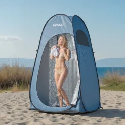 VEVOR Pop up Shower Tent, Instant Portable Privacy Tent Changing Room with Ground Stakes, Ropes, and Carry Bag, 190T Polyester with Silver Coating, Quick Setup, for Camping, Beach, Fishing, Blue