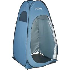VEVOR Pop up Shower Tent, Instant Portable Privacy Tent Changing Room with Ground Stakes, Ropes, and Carry Bag, 190T Polyester with Silver Coating, Quick Setup, for Camping, Beach, Fishing, Blue