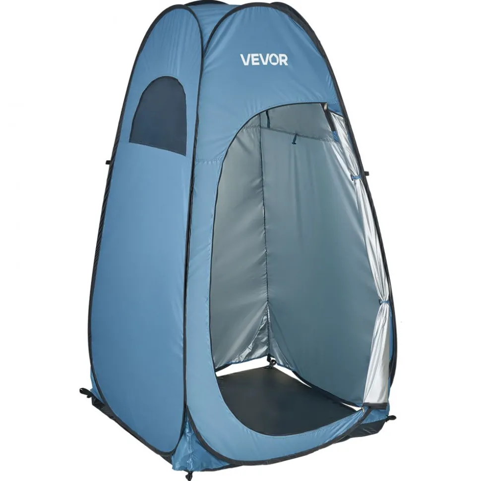 VEVOR Pop up Shower Tent, Instant Portable Privacy Tent Changing Room with Ground Stakes, Ropes, and Carry Bag, 190T Polyester with Silver Coating, Quick Setup, for Camping, Beach, Fishing, Blue