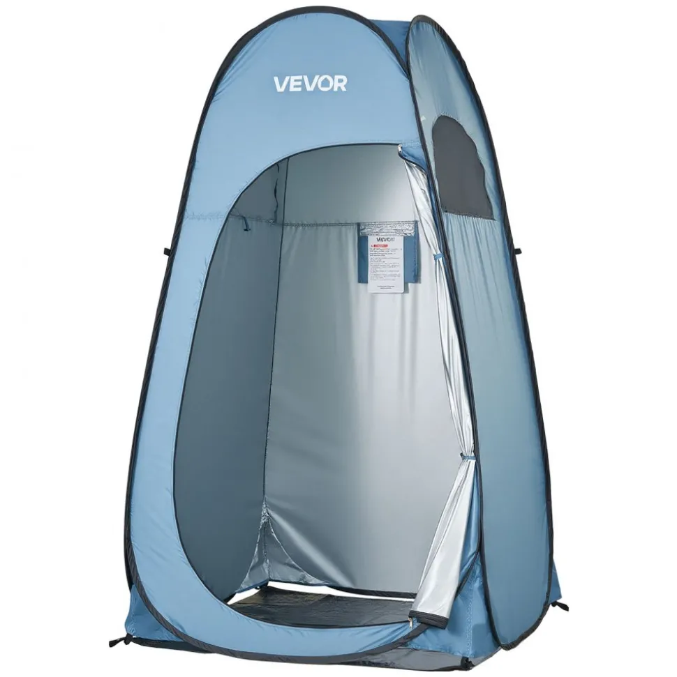 VEVOR Pop up Shower Tent, Instant Portable Privacy Tent Changing Room with Ground Stakes, Ropes, and Carry Bag, 190T Polyester with Silver Coating, Quick Setup, for Camping, Beach, Fishing, Blue