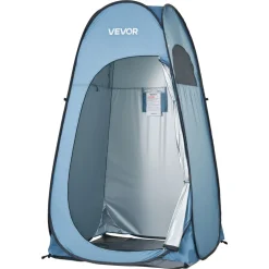 VEVOR Pop up Shower Tent, Instant Portable Privacy Tent Changing Room with Ground Stakes, Ropes, and Carry Bag, 190T Polyester with Silver Coating, Quick Setup, for Camping, Beach, Fishing, Blue