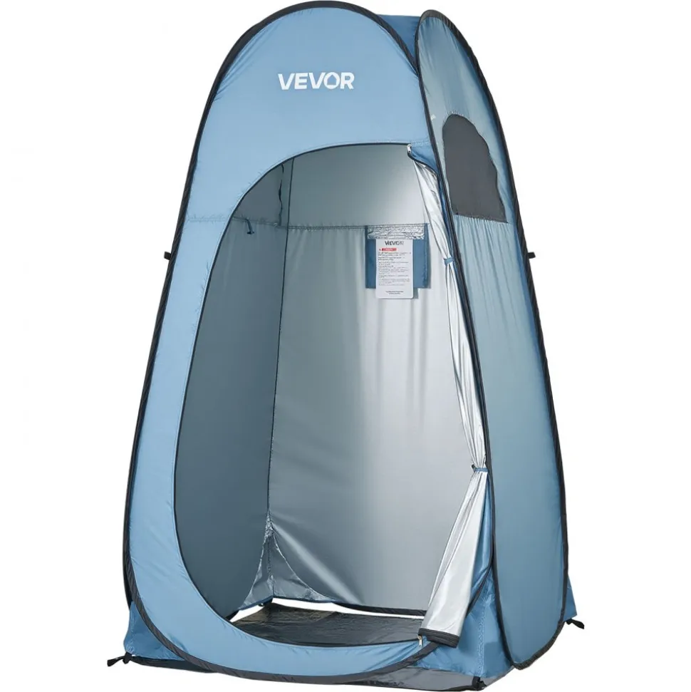 VEVOR Pop up Shower Tent, Instant Portable Privacy Tent Changing Room with Ground Stakes, Ropes, and Carry Bag, 190T Polyester with Silver Coating, Quick Setup, for Camping, Beach, Fishing, Blue