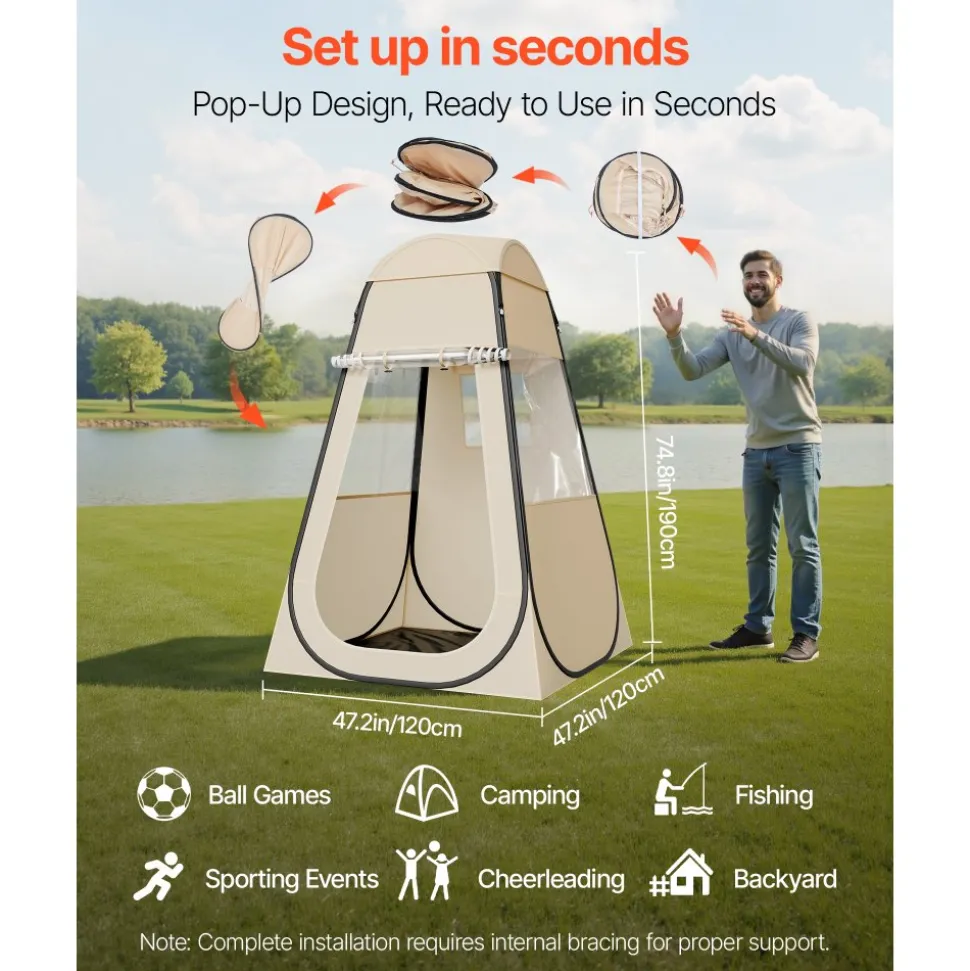 VEVOR Pop up Sports Tent, 47x47 in Clear Bubble Tent for 1 Person, Waterproof Outdoor Pod with Floor Mat & Top Cover, Garden Igloo Dome Tents Camping Shelter for Events Fishing Cheering