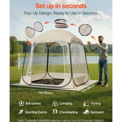 VEVOR Pop up Sports Tent, 72x72 in Clear Bubble Tent for 2-4 Persons, Waterproof Outdoor Pod with Floor Mat & Top Cover, Garden Igloo Dome Tents Camping Shelter for Events Fishing Cheering