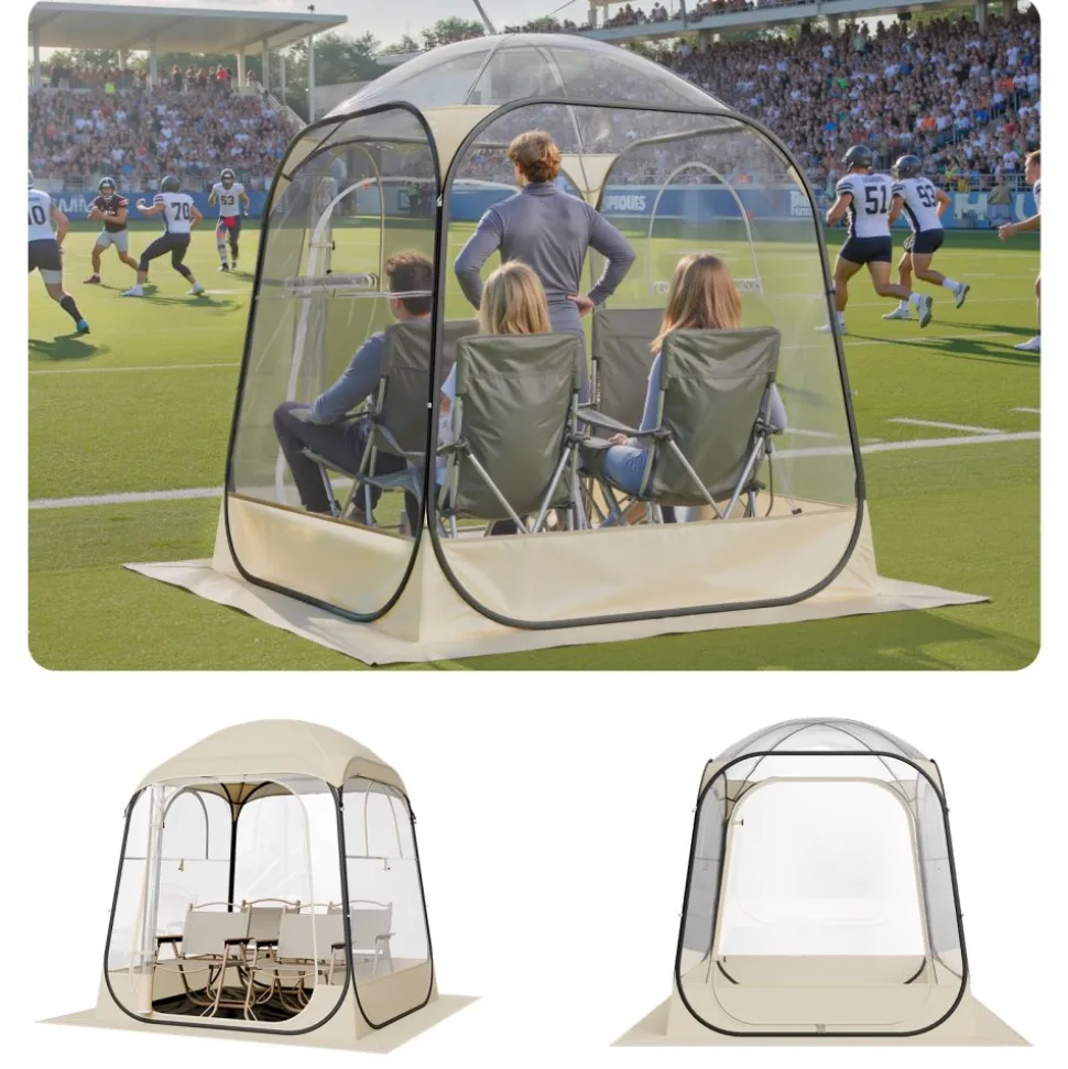 VEVOR Pop up Sports Tent, 63x63 in Clear Bubble Tent for 2-4 Persons, Waterproof Outdoor Pod with Floor Mat & Top Cover, Garden Igloo Dome Tents Camping Shelter for Events Fishing Cheering