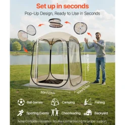 VEVOR Pop up Sports Tent, 50x50 in Clear Bubble Tent for 1 Person, Waterproof Outdoor Pod with Floor Mat & Top Cover, Garden Igloo Dome Tents Camping Shelter for Events Fishing Cheering