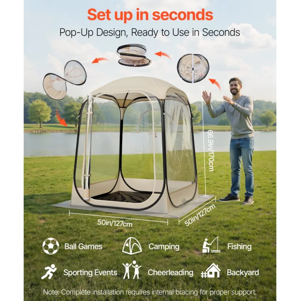 VEVOR Pop up Sports Tent, 50x50 in Clear Bubble Tent for 1 Person, Waterproof Outdoor Pod with Floor Mat & Top Cover, Garden Igloo Dome Tents Camping Shelter for Events Fishing Cheering