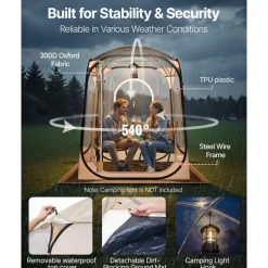 VEVOR Pop up Sports Tent, 50x50 in Clear Bubble Tent for 1 Person, Waterproof Outdoor Pod with Floor Mat & Top Cover, Garden Igloo Dome Tents Camping Shelter for Events Fishing Cheering