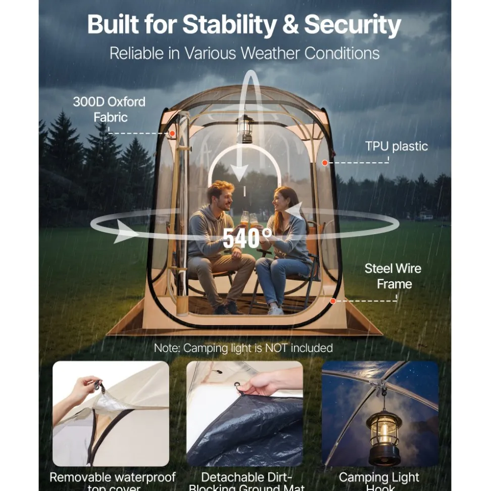 VEVOR Pop up Sports Tent, 50x50 in Clear Bubble Tent for 1 Person, Waterproof Outdoor Pod with Floor Mat & Top Cover, Garden Igloo Dome Tents Camping Shelter for Events Fishing Cheering