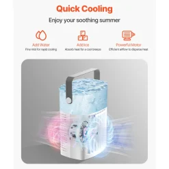 VEVOR Portable Air Conditioner, 4-in-1 Evaporative Air Cooler with Remote Control, 3-Speed Mini Air Conditioner with Timer, 3 Mist Levels, 1L Water Tank, 120° Oscillating Mini AC Fan for Desktop Home