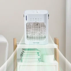 VEVOR Portable Air Conditioner, 4-in-1 Evaporative Air Cooler, 3-Speed Mini Air Conditioner with 0-7H Smart Timer, 700ml Water Tank, 7-Color Light, Personal Mini Desk AC Fan for Bedroom Office Room