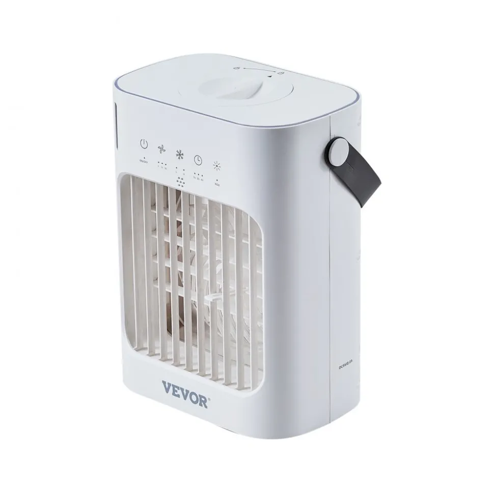 VEVOR Portable Air Conditioner, 4-in-1 Evaporative Air Cooler, 3-Speed Mini Air Conditioner with 0-7H Smart Timer, 700ml Water Tank, 7-Color Light, Personal Mini Desk AC Fan for Bedroom Office Room