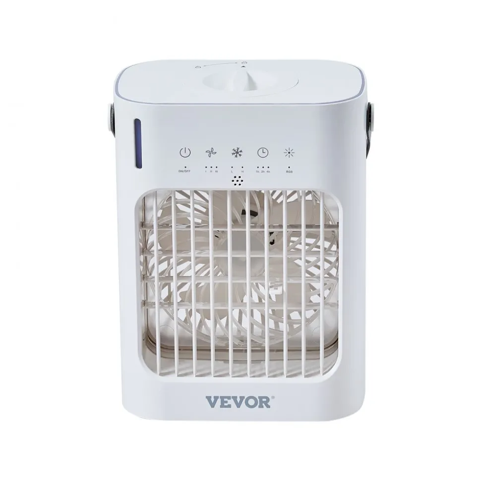 VEVOR Portable Air Conditioner, 4-in-1 Evaporative Air Cooler, 3-Speed Mini Air Conditioner with 0-7H Smart Timer, 700ml Water Tank, 7-Color Light, Personal Mini Desk AC Fan for Bedroom Office Room