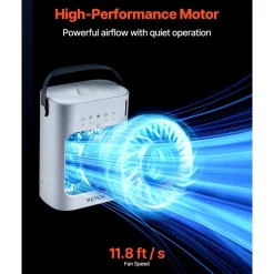 VEVOR Portable Air Conditioner, 4-in-1 Evaporative Air Cooler, 3-Speed Mini Air Conditioner with 0-7H Smart Timer, 700ml Water Tank, 7-Color Light, Personal Mini Desk AC Fan for Bedroom Office Room