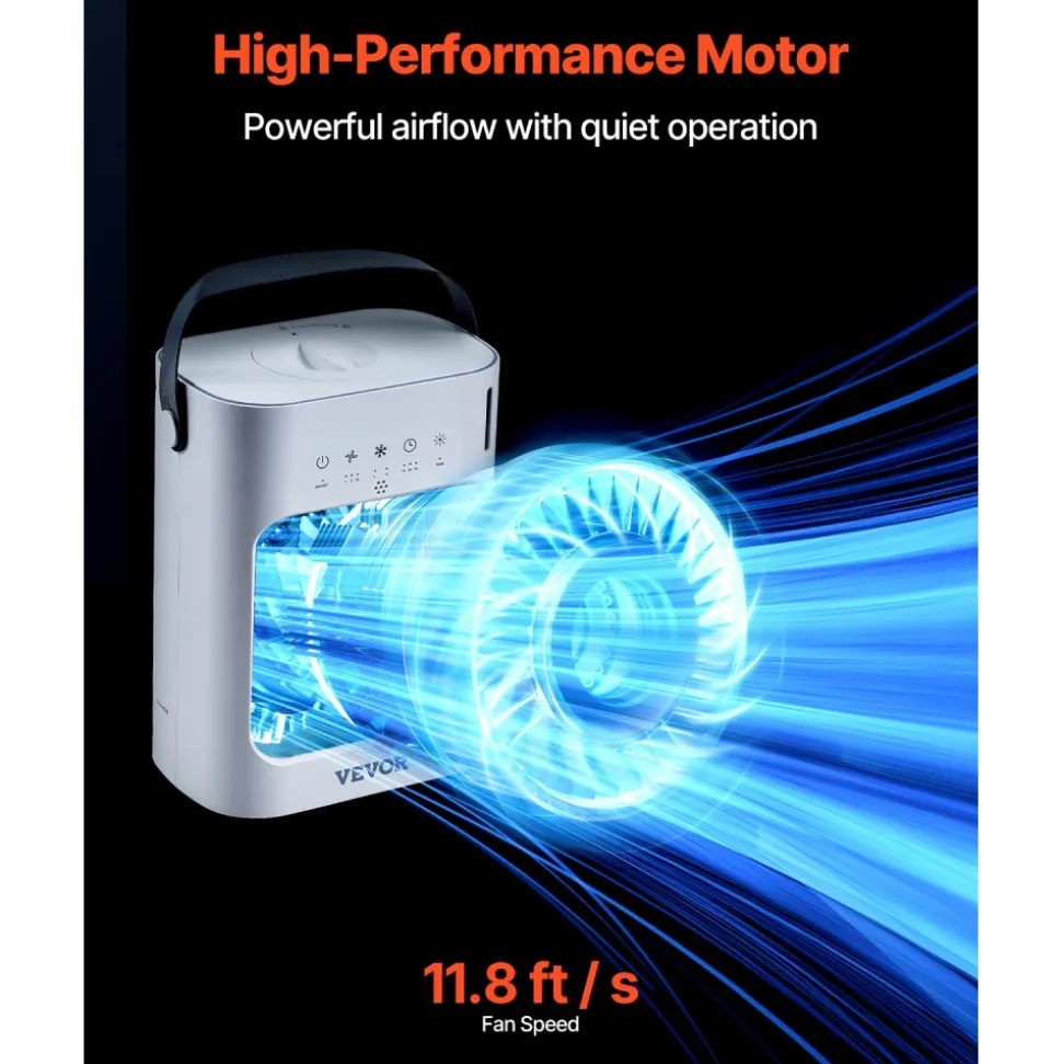 VEVOR Portable Air Conditioner, 4-in-1 Evaporative Air Cooler, 3-Speed Mini Air Conditioner with 0-7H Smart Timer, 700ml Water Tank, 7-Color Light, Personal Mini Desk AC Fan for Bedroom Office Room