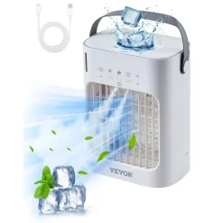 VEVOR Portable Air Conditioner, 4-in-1 Evaporative Air Cooler, 3-Speed Mini Air Conditioner with 0-7H Smart Timer, 700ml Water Tank, 7-Color Light, Personal Mini Desk AC Fan for Bedroom Office Room
