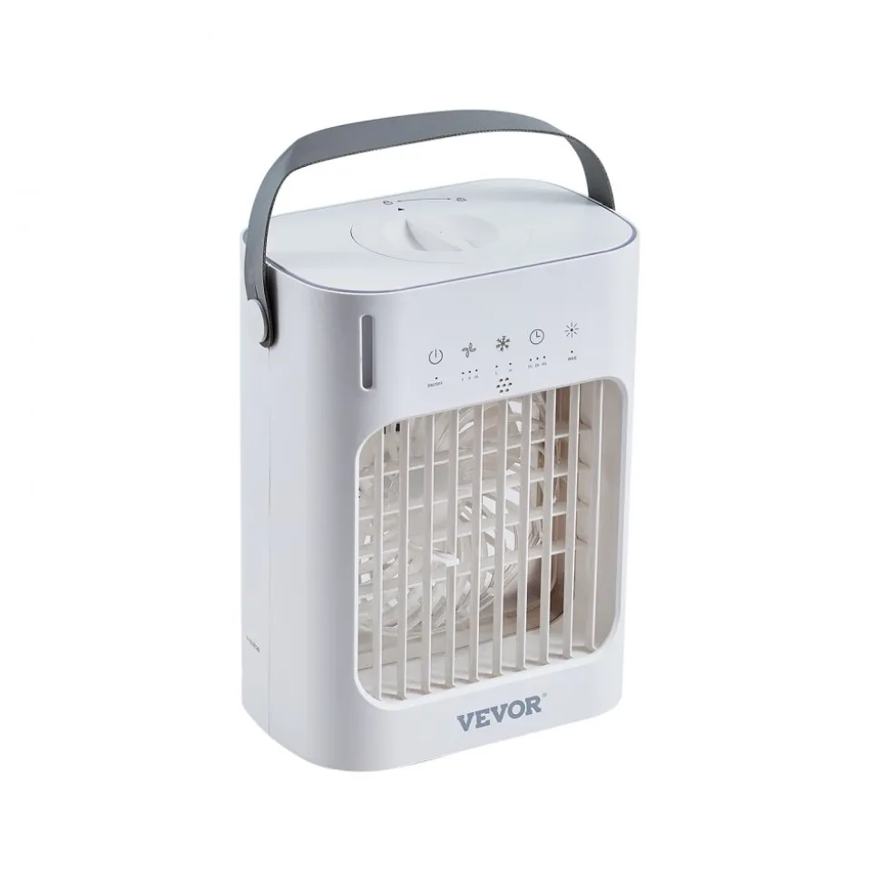 VEVOR Portable Air Conditioner, 4-in-1 Evaporative Air Cooler, 3-Speed Mini Air Conditioner with 0-7H Smart Timer, 700ml Water Tank, 7-Color Light, Personal Mini Desk AC Fan for Bedroom Office Room