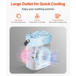 VEVOR Portable Air Conditioner, 4-in-1 Evaporative Air Cooler, 3-Speed Mini Air Conditioner with 0-7H Smart Timer, 700ml Water Tank, 7-Color Light, Personal Mini Desk AC Fan for Bedroom Office Room